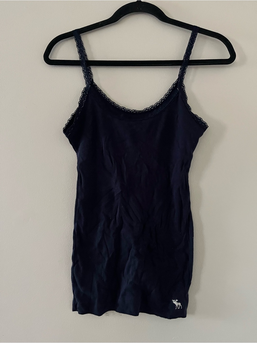 Y2K Abercrombie Navy Blue Lace Cami Tank Top Medium Moose Logo 2000s Balletcore